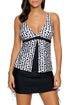 Chic Black White Print Flyaway Tankini and Skirt Swimsuit